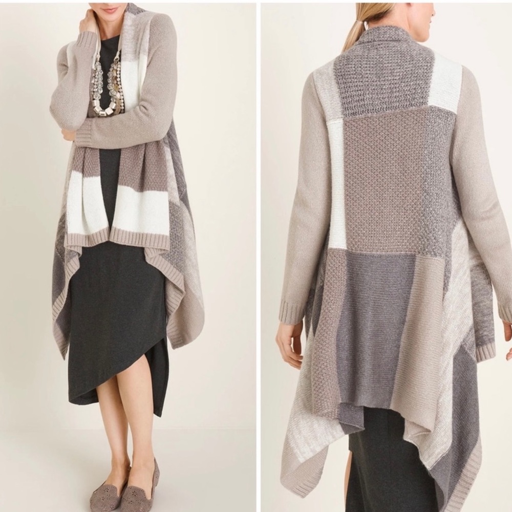 New Chico's Drape Front ColorBlock Cardigan Sweater Large Chico's 2 Minimalist